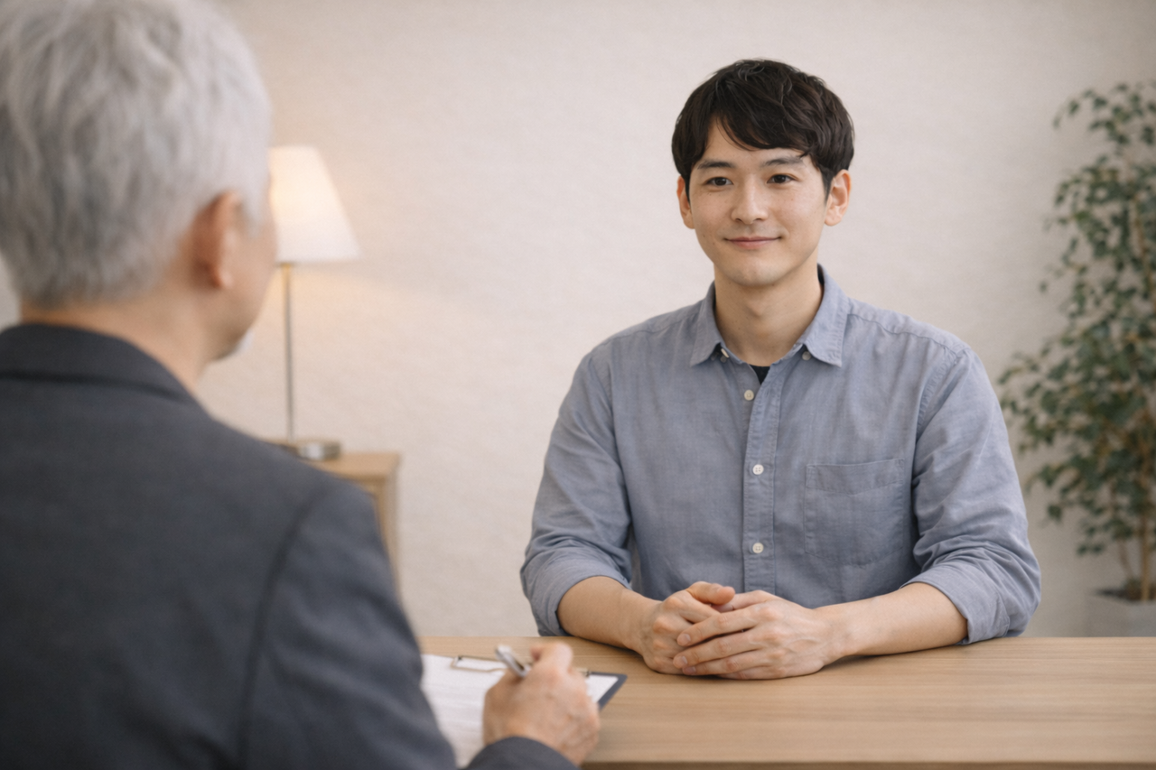 男性相談者とのカウンセリングのにこやかなひととき