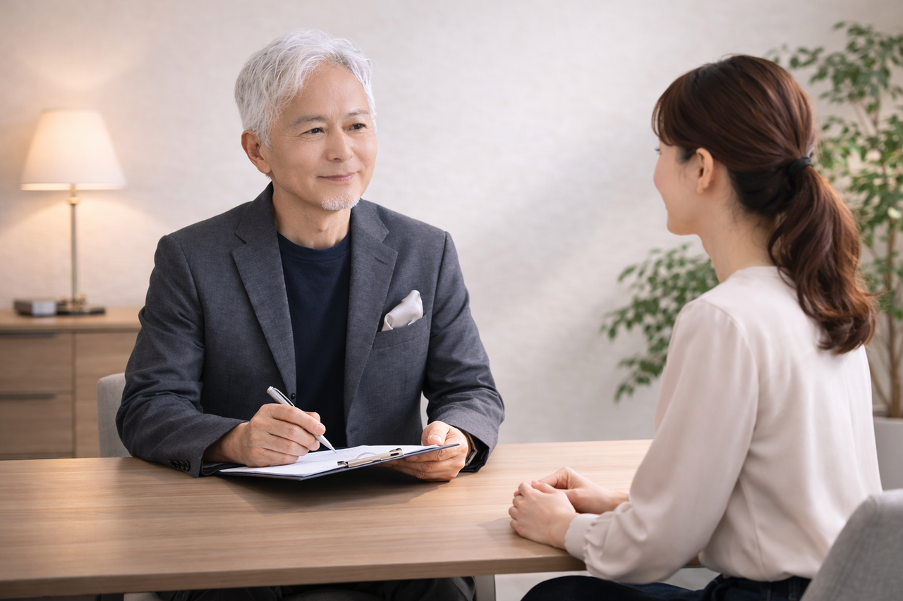 女性相談者とのカウンセリングのにこやかなひととき